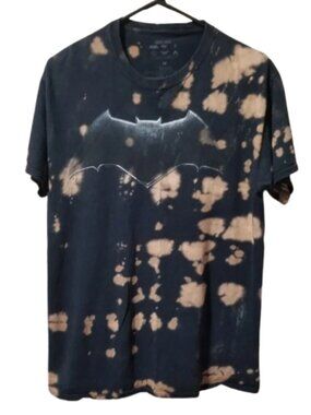DC Comics Justice League Batman Logo Shirt Black Bleach Dyed M